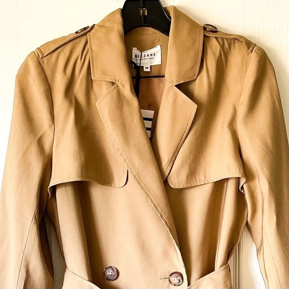 Sézane Oprah Trench Coat Belted Double-Breasted Beige Tan 36 NWT - Picture 3 of 8
